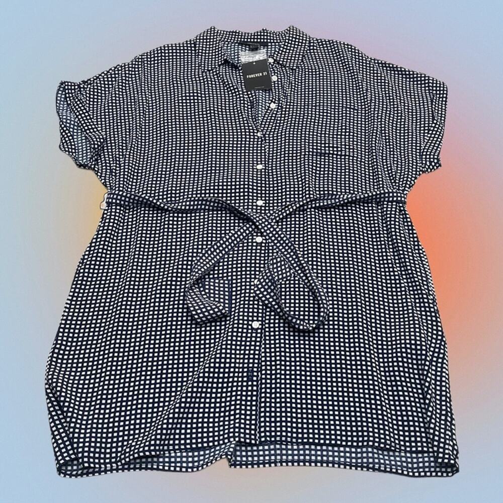 FOREVER 21 Women’s Large Blue White Checkered Woven Dress 🌟 - Picture 2 of 3
